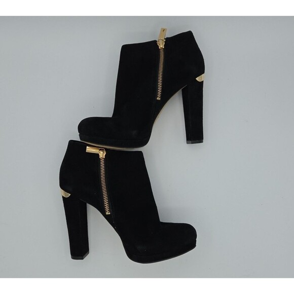 Michael Kors Womens Sz 5.5M Black Platform Ankle Heeled Boot Suede Side Zip EUC - Picture 5 of 8